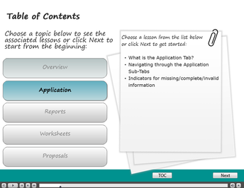 Example of the table of contents in an online course